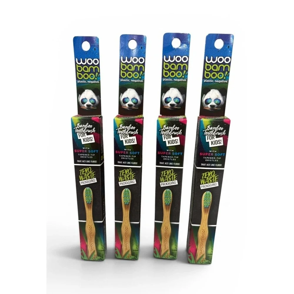 WooBamboo Lot Of 4 Kids Toothbrushes No Plastic Zero Waste